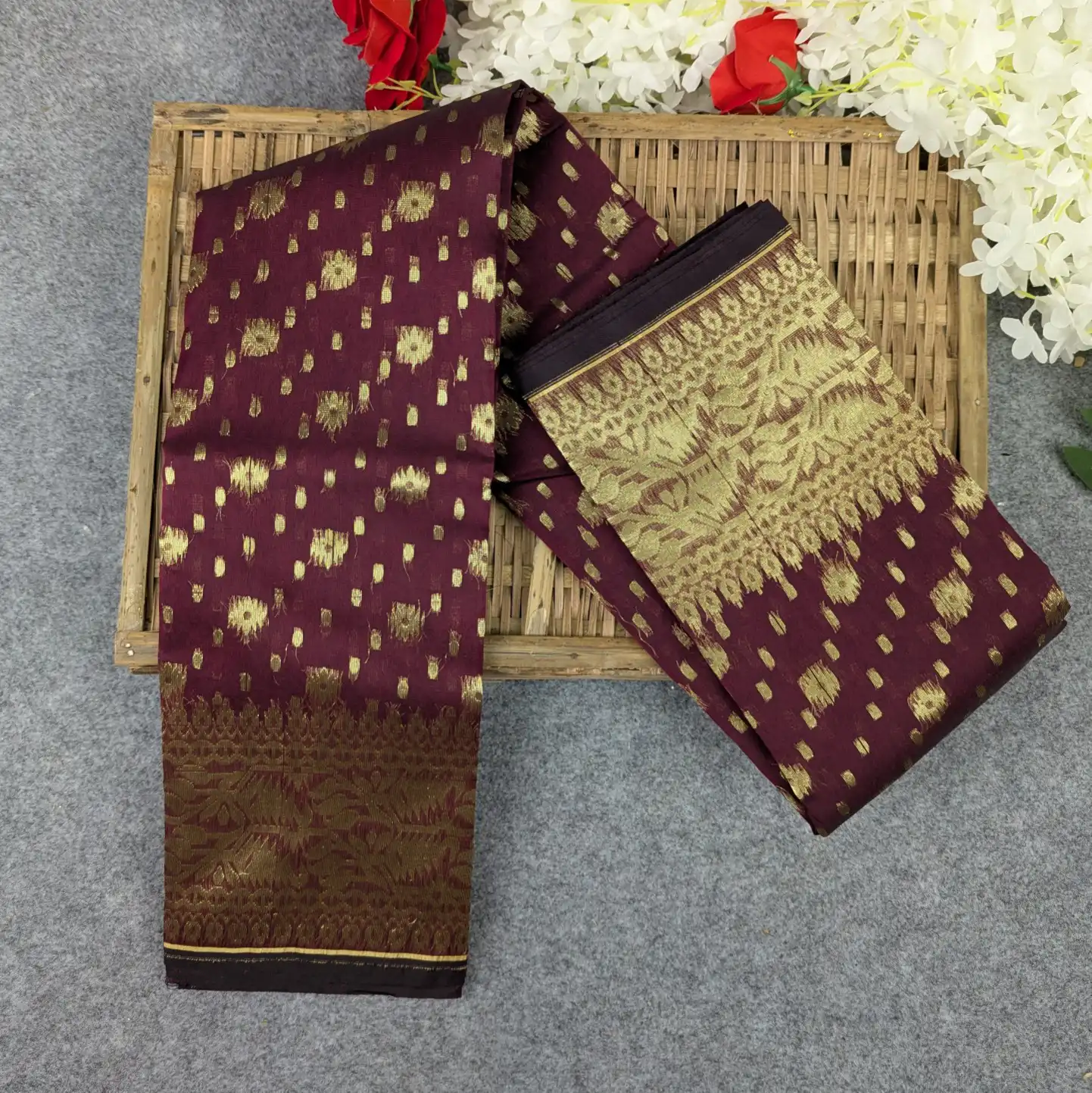 Premium Half Silk Jamdani Saree Combo Set - Green